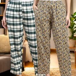 Kryptic Yellow & Green Cotton Relaxed Fit Printed Lounge Pants - Pack of 2-image-2