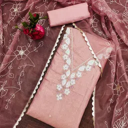 SHADOW & SAINING Floral Embroidered Beads And Stones Semi-Stitched Dress Material-image-84