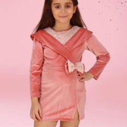 Cutecumber Girls Peach Polyester Solid Mini Dress-image-58