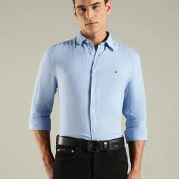 Tommy Hilfiger Blue Linen Regular Fit Shirt-picture-27