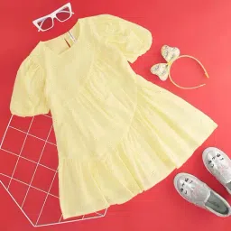 Pantaloons Junior Yellow Cotton Regular Fit Dress-picture-0