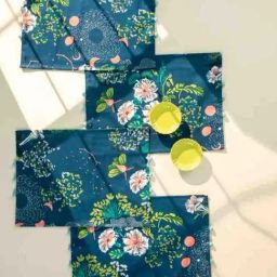 Freedom Tree Moonflower Cotton Moonlit Blue Table Mat -Set Of 4-48