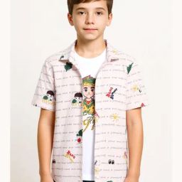 Cavio Boys Pink Cotton Printed Comfort Fit Shirt with T-Shirt-image-22