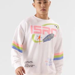 The Souled Store White Cotton Loose Fit ISRO : To The Moon Printed Sweatshirts-image-78