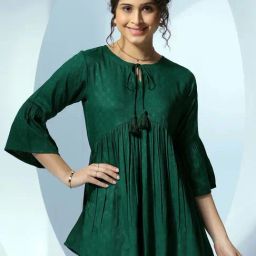 Libas Green Woven Pattern A Line Kurti-image-63