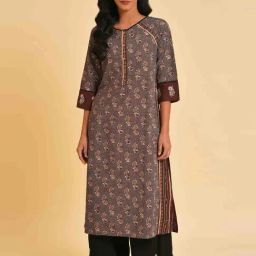 W Brown Printed Straight Kurta-image-85
