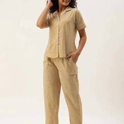 Amukti Beige Printed Shirt With Lounge Pants-image-10