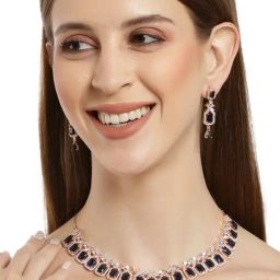 Karatcart Rose Gold Plated Blue AD Necklace Set for Women-image-35