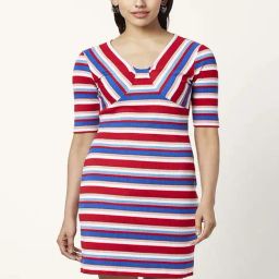 People by Pantaloons Red & Blue Striped Shift Dress-image-39