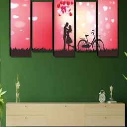 SAF Pink & Black 5 Pieces Couples Wooden Wall Arts-29