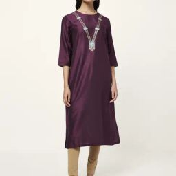 Rangmanch by Pantaloons Purple Embroidered Straight Kurta-image-41