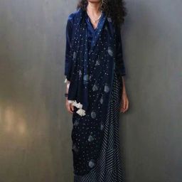 Chidiyaa Blue Luna Block Printed Modal Silk Saree-picture-22