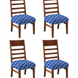 Lazi Set Of 4 Blue & White Diamond Printed 200 GSM Dining Chair Base Covers-image-91