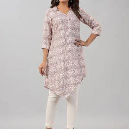 Juniper Off-White Geometric Printed Asymmetric Kurta-image-59