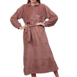 Klotthe Embellished Brown 210 GSM Cotton Bath Robe with Belt-image-90