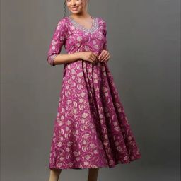 Aurelia Purple Cotton Printed Straight Kurta-image-11