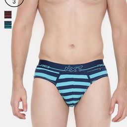 Force NXT Men Pack of 3 Striped Basic Assorted Briefs MNFL-56-PO3-44