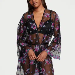 Victoria's Secret Floral Embroidered Sheer Mesh Robe-5