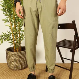 Thomas Scott Men Smart Slim Fit solid cotton Cargos Trousers-image-30