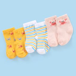 Cutewalk By Babyhug Anti Bacterial Ankle Length Non Terry Socks Striped Design Pack of 3- Yellow-picture-11
