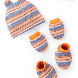 Babyoye 100% Cotton with Eco-Jiva Finish StripesCap Mitten & Booties Blue - Circumference 30 cm-image-54