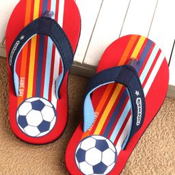 Cute Walk by Babyhug Slip On Style Flip Flops Football Print - Red-image-63