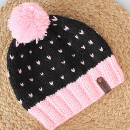 Woonie Handmade Colour Blocked Knitted Bobble Cap - Black-image-56