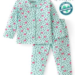 Babyoye Eco Conscious 100% Cotton With Anti Bacterial Finish   Full Sleeves Night Suit Hearts & Polka Dots Print - Light Blue-image-35