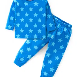 Babyhug Cotton Knit Full Sleeves Night Suit With Stars Print - Blue-picture-5