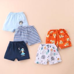 OHMS Single Jersey Above Knee Length Striped & Animal Printed Shorts Pack of 5 - Blue & White-image-0