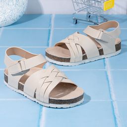 Briskers Synthetic Self Design Velcro Sandals - Cream-image-4