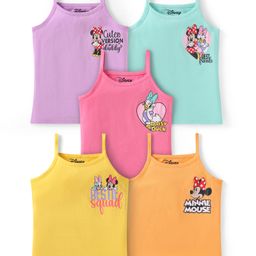 Babyhug Disney Cotton Lycra Knit Singlet Sleeves Slips With Minnie & Friends GraphicPack of 5 - Yellow Pink & Lilac-image-42