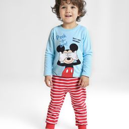 Babyhug Disney Single Jersey Knit Full Sleeves Night Suit With Mickey Mouse Graphics - Blue & Red-image-57