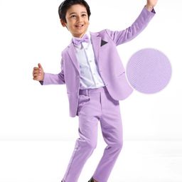 Babyhug Woven Full Sleeves Solid Colour 3 Piece Party Suit with Bow - Purple-image-67