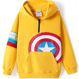 Honeyhap Marvel Terry Knit Full Sleeves Oversized Hooded Sweatshirt with Captain America Shield Graphics & Kangaroo Pockets Detailing - Yellow-17