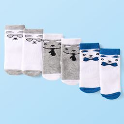 Cute Walk by Babyhug Terry Knit Ankle Length Antibacterial Socks with Animal Design Pack of 3 - Grey & White-image-67