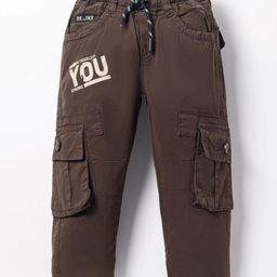 Olio Kids Cotton Woven Full Length Trouser With Text Print - Brown-image-30