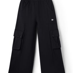 Honeyhap Premium 100% Cotton Looper Knit Full Length Track Pant with Bio Finish & Cargo Pockets - Black-image-83