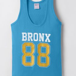 Taeko Single Jersey Knit Sleeveless Text Printed Vests - Blue-image-76