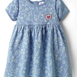 Ollypop Sinker Knit Half Sleeves Frock With Floral Print - Blue-picture-29