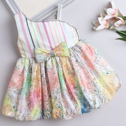 The Magic Wand Sleeveless Floral Printed Bow Applique Dress - Multi Colour-image-54