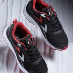 asian Mesh Detailed & Colour Blocked With Lace Up Running Shoes - Black & Red-image-44