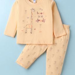 Tango Single Jersey Knit Full Sleeves Night Suit With Animal Print - Gold-image-33