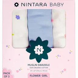 Nintara Baby Soft, Breathable, Lightweight, 100% Organic Cotton Extra-Large Swaddle Pack of 3 - Flower Girl-picture-2