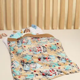 Monte Carlo Beige & Blue Conversational Printed Mild Winter 300 GSM Single Bed Blanket-image-98
