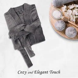 HOUSSE Grey 550 GSM Shawl Collar Bath Robe With Belt-picture-31