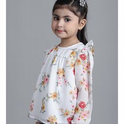 Mini & Ming Georgette Full Sleeves Floral Printed Top - Off White image 4