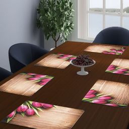 LooMantha Pink & Brown 6 Pieces Rectangle Shaped Printed Table Placemats-52