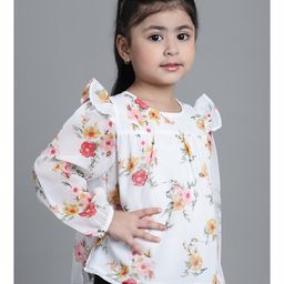 Mini & Ming Georgette Full Sleeves Floral Printed Top - Off White image 5