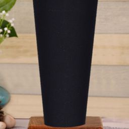 Devansh Black Cotton Cylinder Table Lamps With Brown Square Wood Base-19